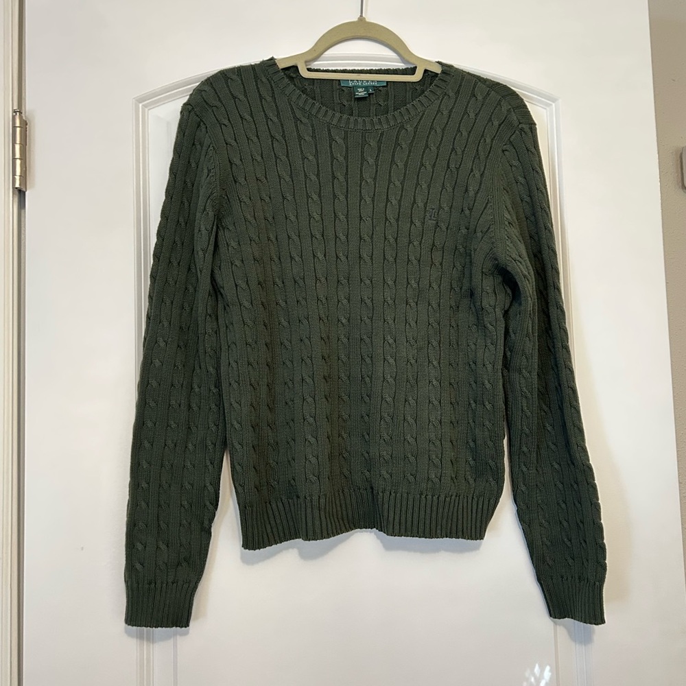 Ralph Lauren Forest Green Cable Knit Crewneck Sweater size large